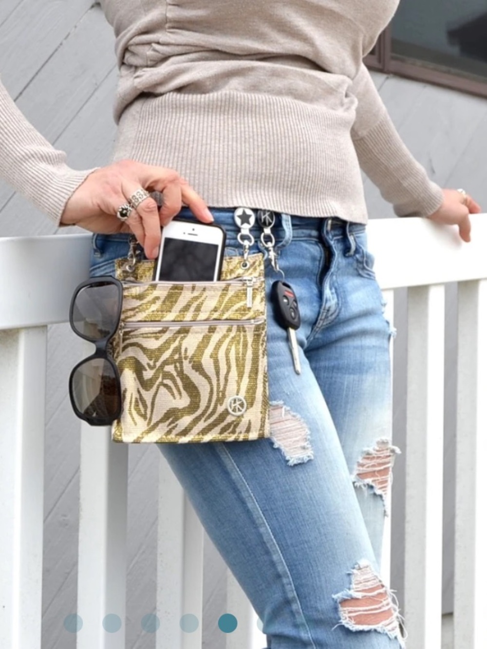 Hip Klip Metallic Gold and Cream Zebra Pouch